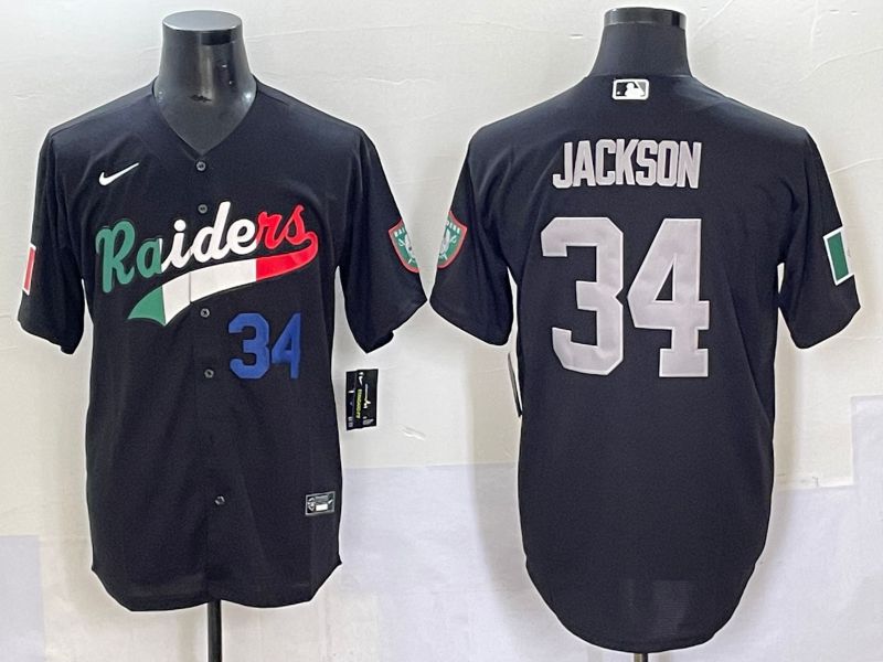 Men 2025 Oakland Raiders 34 Jackson Black Joint Name Nike Limited NFL Jersey style 65